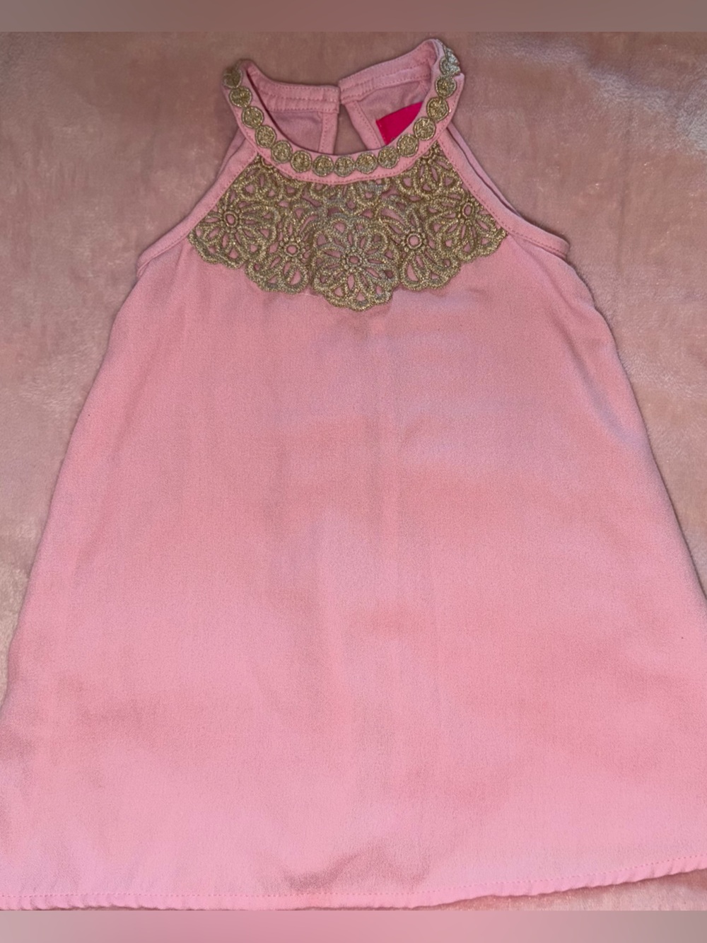 Lilly Pulitzer Girls Mini Harper Shift Dress Pink Gold Lace 2